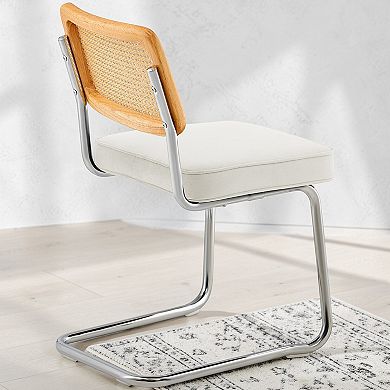 Lufeiya Set of 2 Rattan Velvet Dining Chairs with Woven Rattan Back