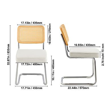 Lufeiya Set of 2 Rattan Velvet Dining Chairs with Woven Rattan Back