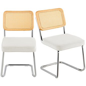 Lufeiya Set of 2 Rattan Velvet Dining Chairs with Woven Rattan Back