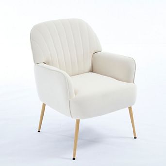 Lufeiya Velvet Barrel Accent Chair with Metal Legs for Living Room Bedroom