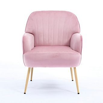Lufeiya Velvet Barrel Accent Chair with Metal Legs for Living Room Bedroom