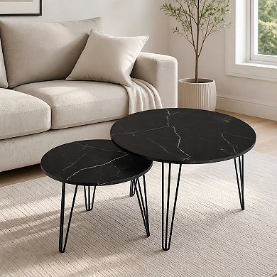 Lufeiya Modern Round Set of 2 Nesting Coffee Table for Living room