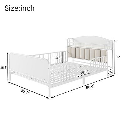 Lufeiya Full Size kid Metal Platform Bed Frame with Upholstered Storage Headboard and LED Light