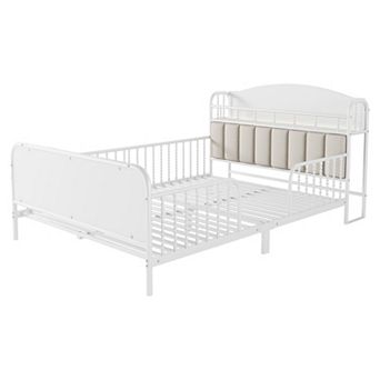Lufeiya Full Size kid Metal Platform Bed Frame with Upholstered Storage Headboard and LED Light