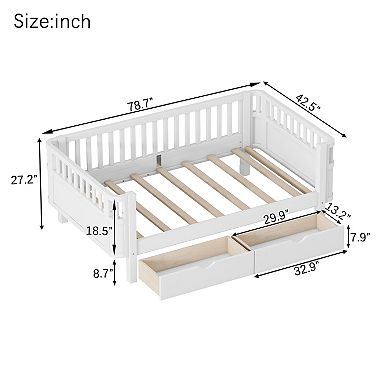 Lufeiya Twin Size Wood Platform Bed with Safety Rails and Storage Drawers