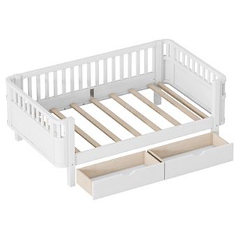 Lufeiya Twin Size Wood Platform Bed with Safety Rails and Storage Drawers