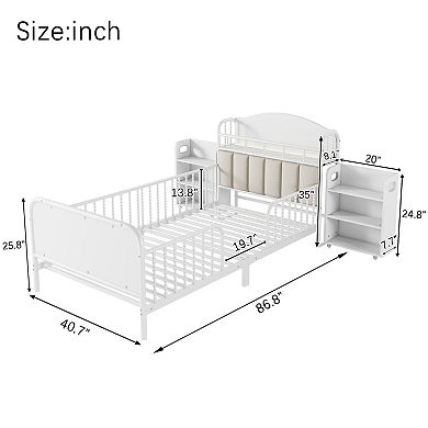 Lufeiya Twin Size Metal Platform Bed Frame with Headboard, LED Light, and 2 Pull-Out Shelves