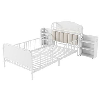 Lufeiya Twin Size Metal Platform Bed Frame with Headboard, LED Light, and 2 Pull-Out Shelves