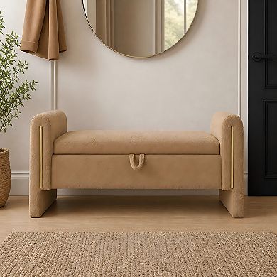 Lufeiya Upholstered Teddy Fabric End of Bed Storage Bench