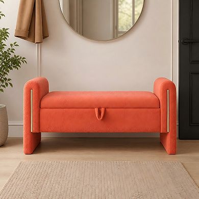 Lufeiya Upholstered Teddy Fabric End of Bed Storage Bench