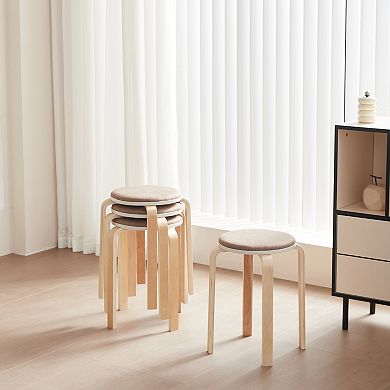 Lufeiya Set of 4 Stackable Solid Wood Stools with Non Slip Foot Pads