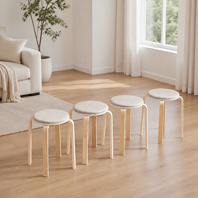 Lufeiya Set of 4 Stackable Solid Wood Stools with Non Slip Foot Pads