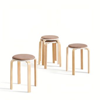 Lufeiya Set of 4 Stackable Solid Wood Stools with Non Slip Foot Pads