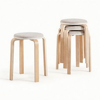 Lufeiya Set of 4 Stackable Solid Wood Stools with Non Slip Foot Pads