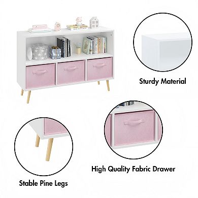 Lufeiya Kids Bookcase with 3 Collapsible Fabric Drawers, Bookshelf and Toy Storage Organizer