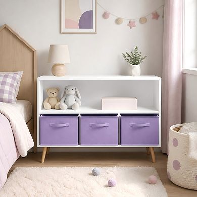 Lufeiya Kids Bookcase with 3 Collapsible Fabric Drawers, Bookshelf and Toy Storage Organizer