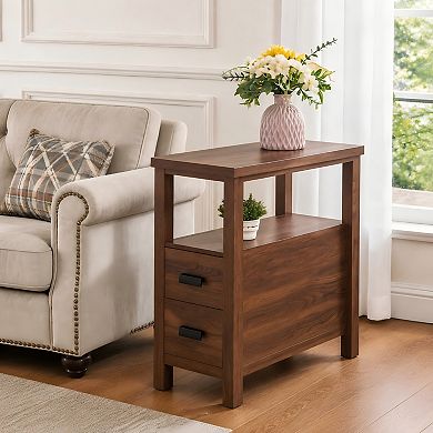 Lufeiya End Table with Charging Station, Nightstand with 2 Drawers, USB Ports & Outlets