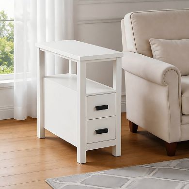 Lufeiya End Table with Charging Station, Nightstand with 2 Drawers, USB Ports & Outlets