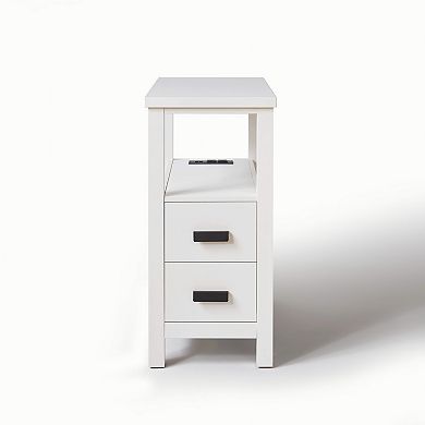 Lufeiya End Table with Charging Station, Nightstand with 2 Drawers, USB Ports & Outlets