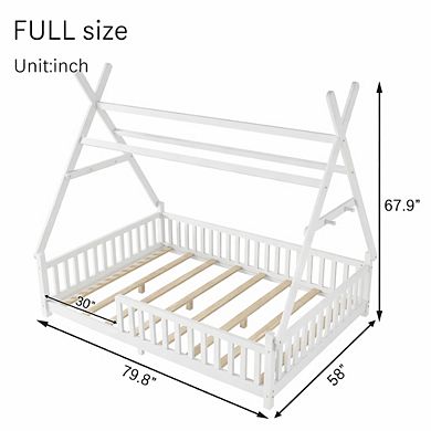 Lufeiya Twin/Full Size House Bed with LED Light with Fence and Roof(included LED)