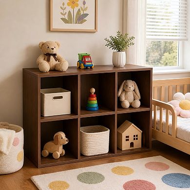 Lufeiya Solid Wood 6 Cube Bookshelf Storage Organizer, 2 Tier Open Display Bookcase