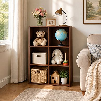 Lufeiya Solid Wood 6 Cube Bookshelf Storage Organizer, 2 Tier Open Display Bookcase