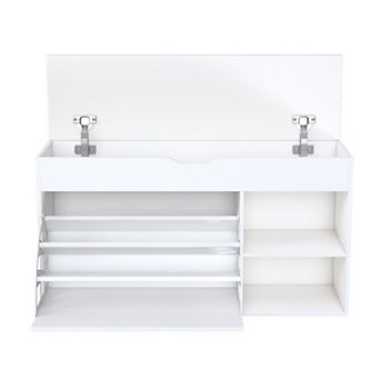 Lufeiya Entryway Bench with Shoe Storage, 3 tier Flip Up Drawers & Cabinet, Rotating Shoe Rack