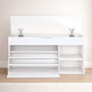 Lufeiya Entryway Bench with Shoe Storage, 3 Tier Flip Up Drawers & Cabinet, Rotating Shoe Rack