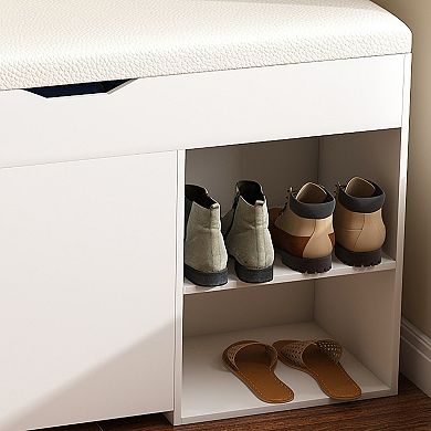 Lufeiya Entryway Bench with Shoe Storage, 3 Tier Flip Up Drawers & Cabinet, Rotating Shoe Rack