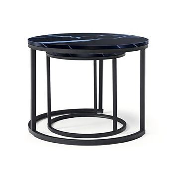 Lufeiya Round Nesting Coffee Table Set of 2 with Marble Pattern Top and Metal Frame