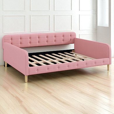 Lufeiya Queen Size Upholstered Daybed Frame with Button Tufted Backrest and Slatted Support