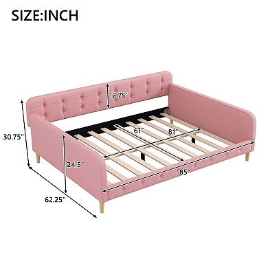 Lufeiya Queen Size Upholstered Daybed Frame with Button Tufted Backrest and Slatted Support