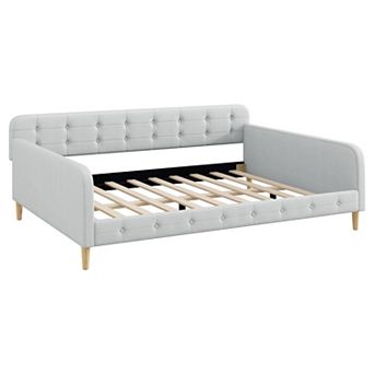 Lufeiya Queen Size Upholstered Daybed Frame with Button Tufted Backrest and Slatted Support