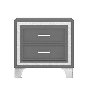 Lufeiya Velvet Nightstand with 2 Drawers and Silver Glitter Strip Decor and Metal Legs