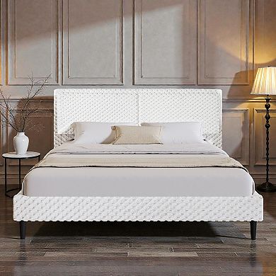 Lufeiya King Upholstered Platform Bed with Plush Fabric Backrest and Rounded Edge Frame,Wood Support