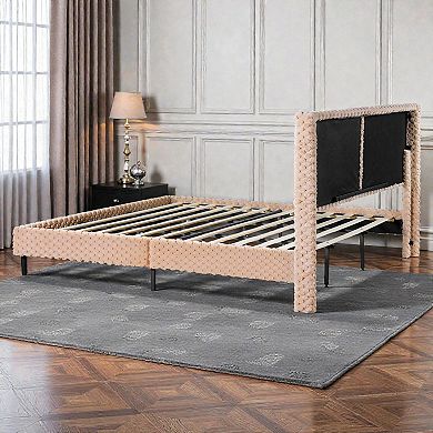 Lufeiya King Upholstered Platform Bed with Plush Fabric Backrest and Rounded Edge Frame,Wood Support