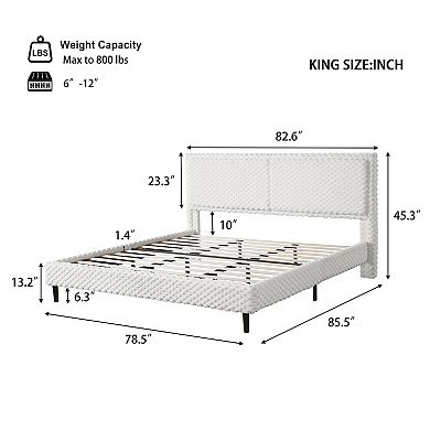 Lufeiya King Upholstered Platform Bed with Plush Fabric Backrest and Rounded Edge Frame,Wood Support