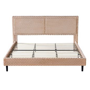 Lufeiya King Upholstered Platform Bed with Plush Fabric Backrest and Rounded Edge Frame,Wood Support