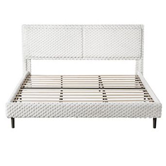 Lufeiya King Upholstered Platform Bed with Plush Fabric Backrest and Rounded Edge Frame,Wood Support