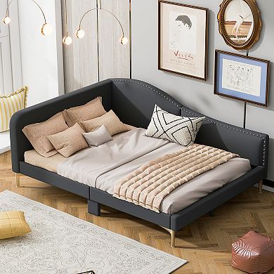 Lufeiya Full Size Upholstered Daybed with Headboard, Armrest and Support Legs