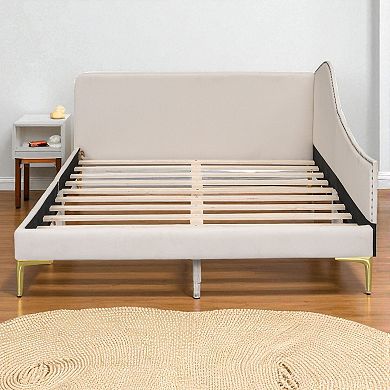Lufeiya Full Size Upholstered Daybed with Headboard, Armrest and Support Legs