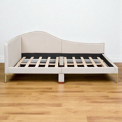 Lufeiya Full Size Upholstered Daybed with Headboard, Armrest and Support Legs