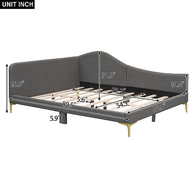 Lufeiya Full Size Upholstered Daybed with Headboard, Armrest and Support Legs