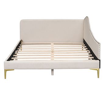 Lufeiya Full Size Upholstered Daybed with Headboard, Armrest and Support Legs