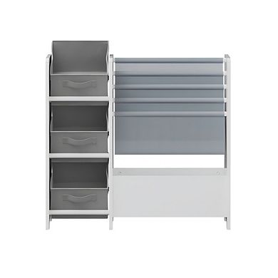 Lufeiya 4-Tier Kids Bookshelf and Storage Organizer with 3 Drawers, Book Display Rack, Bookcase