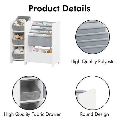 Lufeiya 4-Tier Kids Bookshelf and Storage Organizer with 3 Drawers, Book Display Rack, Bookcase