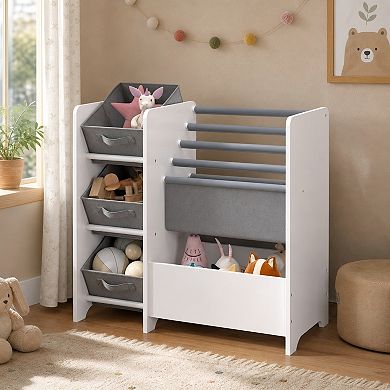 Lufeiya 4-Tier Kids Bookshelf and Storage Organizer with 3 Drawers, Book Display Rack, Bookcase