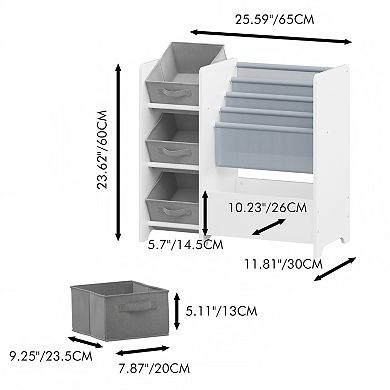 Lufeiya 4-Tier Kids Bookshelf and Storage Organizer with 3 Drawers, Book Display Rack, Bookcase