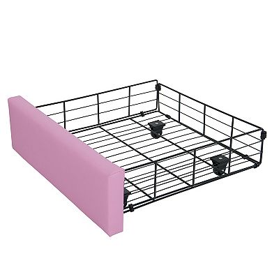 Lufeiya Full Size Upholstered Bed Frame with LED Lights and Crown Headboard with 2 Storage Drawers
