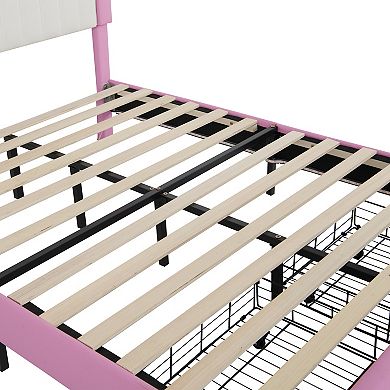 Lufeiya Full Size Upholstered Bed Frame with LED Lights and Crown Headboard with 2 Storage Drawers